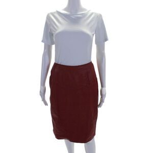 Pelle Cuir Womens Back Zip Paneled Midi Skirt Leather Red Size 12